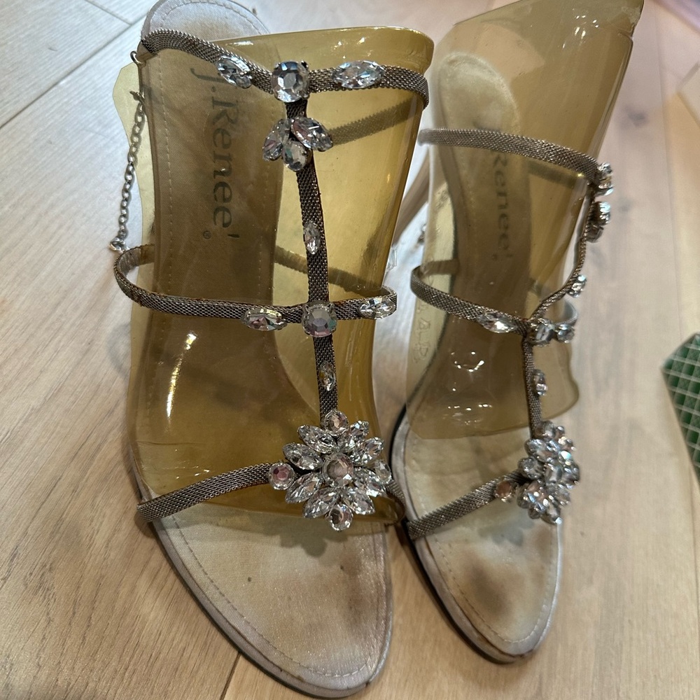 J.Renee Silver Strappy Heels with Crystal Embellishments